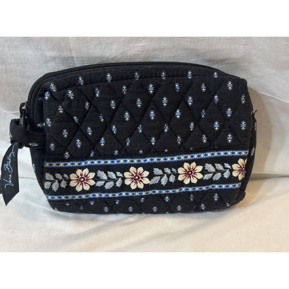 Vera Bradley Cosmetic Bag Navy Blue Floral Makeup Case Travel Plastic Lining